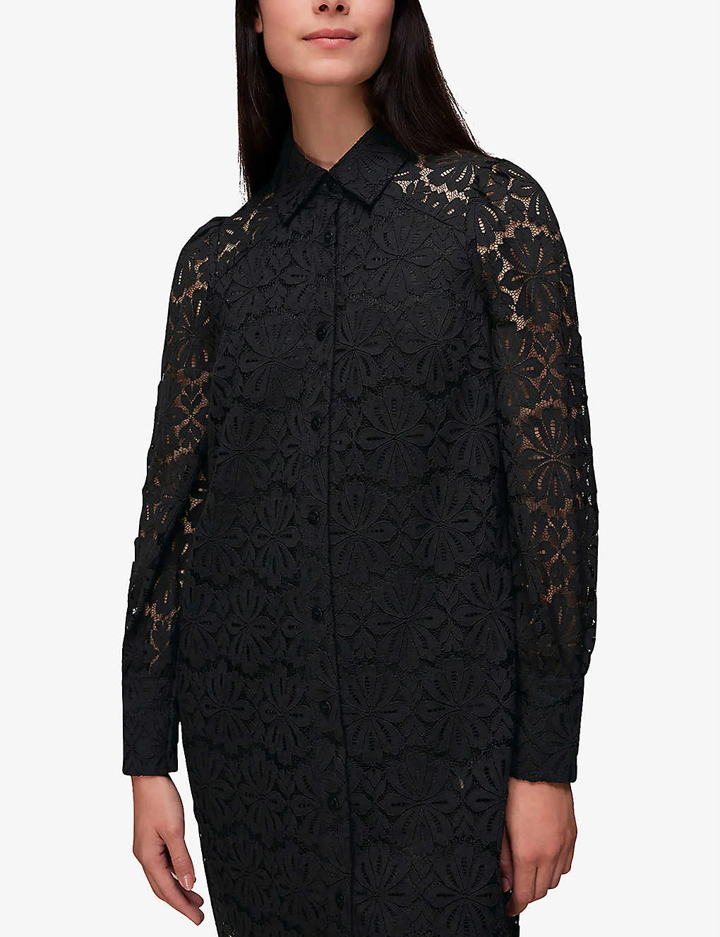 Whistles Point-collar Lace Mini Shirt Dress 4 Whistles Point-collar Lace Mini Shirt Dress - Image 4