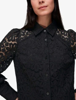 Whistles Point-collar Lace Mini Shirt Dress 9 Whistles Point-collar Lace Mini Shirt Dress -The Fashion Shop R04082650 BLACK ALT04