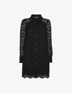 Whistles Point-collar Lace Mini Shirt Dress