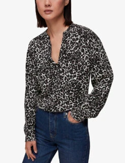 Whistles Shadow Leopard-print Woven Blouse 7 Whistles Shadow Leopard-print Woven Blouse -The Fashion Shop R04082653 BLACK ALT02