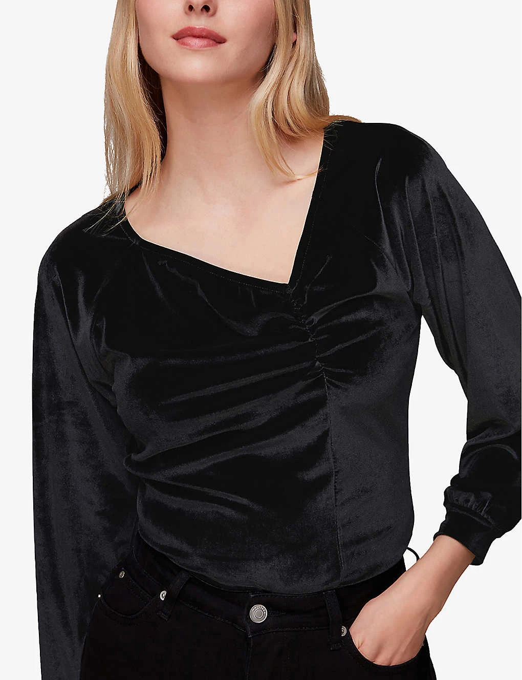 Whistles Asymmetric-neckline Stretch-velvet Top 4 Whistles Asymmetric-neckline Stretch-velvet Top - Image 4