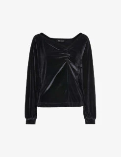 Whistles Asymmetric-neckline Stretch-velvet Top