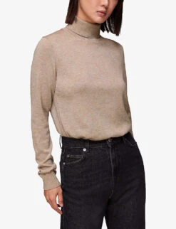 Whistles Sparkle Roll-neck Wool-blend Jumper 7 Whistles Sparkle Roll-neck Wool-blend Jumper -The Fashion Shop R04083835 OATMEAL ALT02
