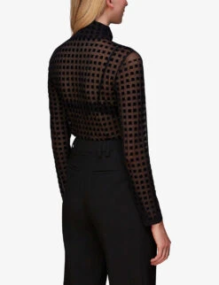 Whistles Checked-print Stretch-mesh Top 8 Whistles Checked-print Stretch-mesh Top -The Fashion Shop R04084624 BLACK ALT03