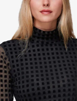 Whistles Checked-print Stretch-mesh Top 9 Whistles Checked-print Stretch-mesh Top -The Fashion Shop R04084624 BLACK ALT04
