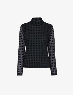 Whistles Checked-print Stretch-mesh Top