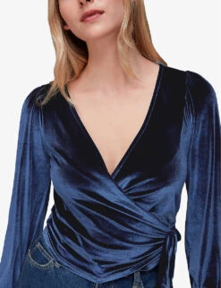 Whistles Wrap V-neck Velvet Stretch-recycled Polyester Top 9 Whistles Wrap V-neck Velvet Stretch-recycled Polyester Top -The Fashion Shop R04084625 NAVY ALT04