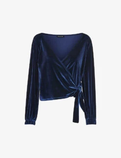 Whistles Wrap V-neck Velvet Stretch-recycled Polyester Top