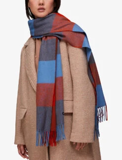 Whistles Checked Fringed Wool Scarf 5 Whistles Checked Fringed Wool Scarf -The Fashion Shop R04084629 MULTICOLOURED ALT02
