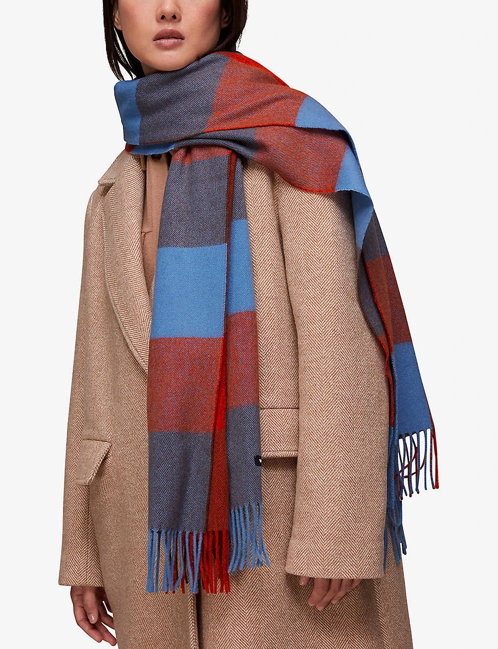 Whistles Checked Fringed Wool Scarf 3 Whistles Checked Fringed Wool Scarf - Image 3