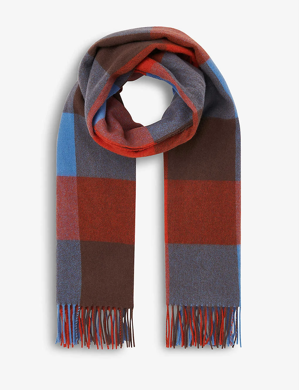 Whistles Checked Fringed Wool Scarf 1 Whistles Checked Fringed Wool Scarf
