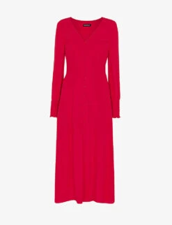 Whistles Ilana Shirred Viscose Midi Dress