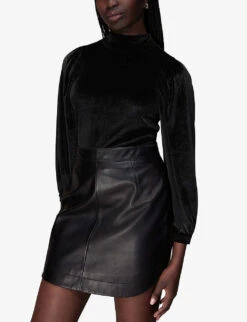 Whistles High-neck Puff Shoulder Velvet Top 7 Whistles High-neck Puff Shoulder Velvet Top -The Fashion Shop R04085627 BLACK ALT02