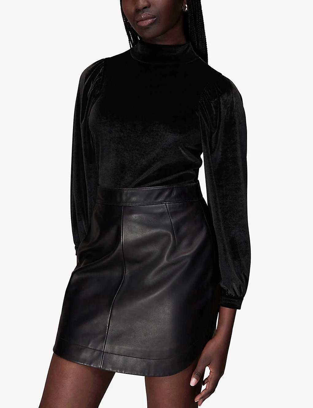 Whistles High-neck Puff Shoulder Velvet Top 3 Whistles High-neck Puff Shoulder Velvet Top - Image 3