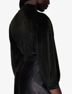 Whistles High-neck Puff Shoulder Velvet Top 8 Whistles High-neck Puff Shoulder Velvet Top -The Fashion Shop R04085627 BLACK ALT03