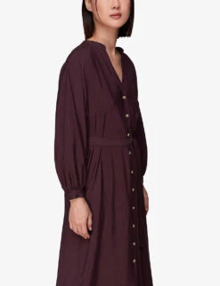 Whistles Lizzie Woven Midi Dress 7 Whistles Lizzie Woven Midi Dress -The Fashion Shop R04086339 PLUMCLARET ALT02