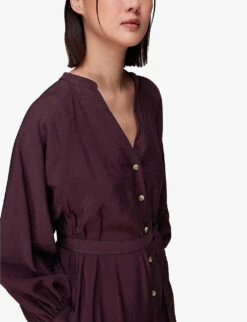 Whistles Lizzie Woven Midi Dress 9 Whistles Lizzie Woven Midi Dress -The Fashion Shop R04086339 PLUMCLARET ALT04