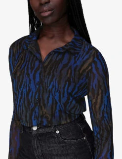 Whistles Animal-print Stretch-mesh Shirt -The Fashion Shop R04088167 MULTICOLOURED ALT02