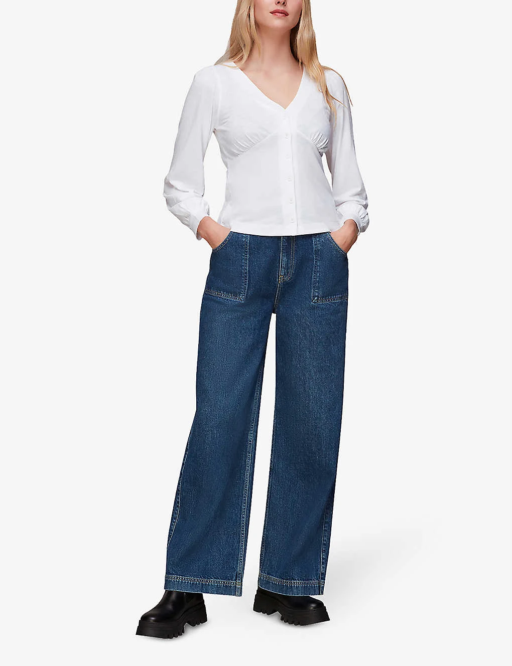 Whistles Amber V-neck Buttoned Cotton-blend Top 2 Whistles Amber V-neck Buttoned Cotton-blend Top - Image 2