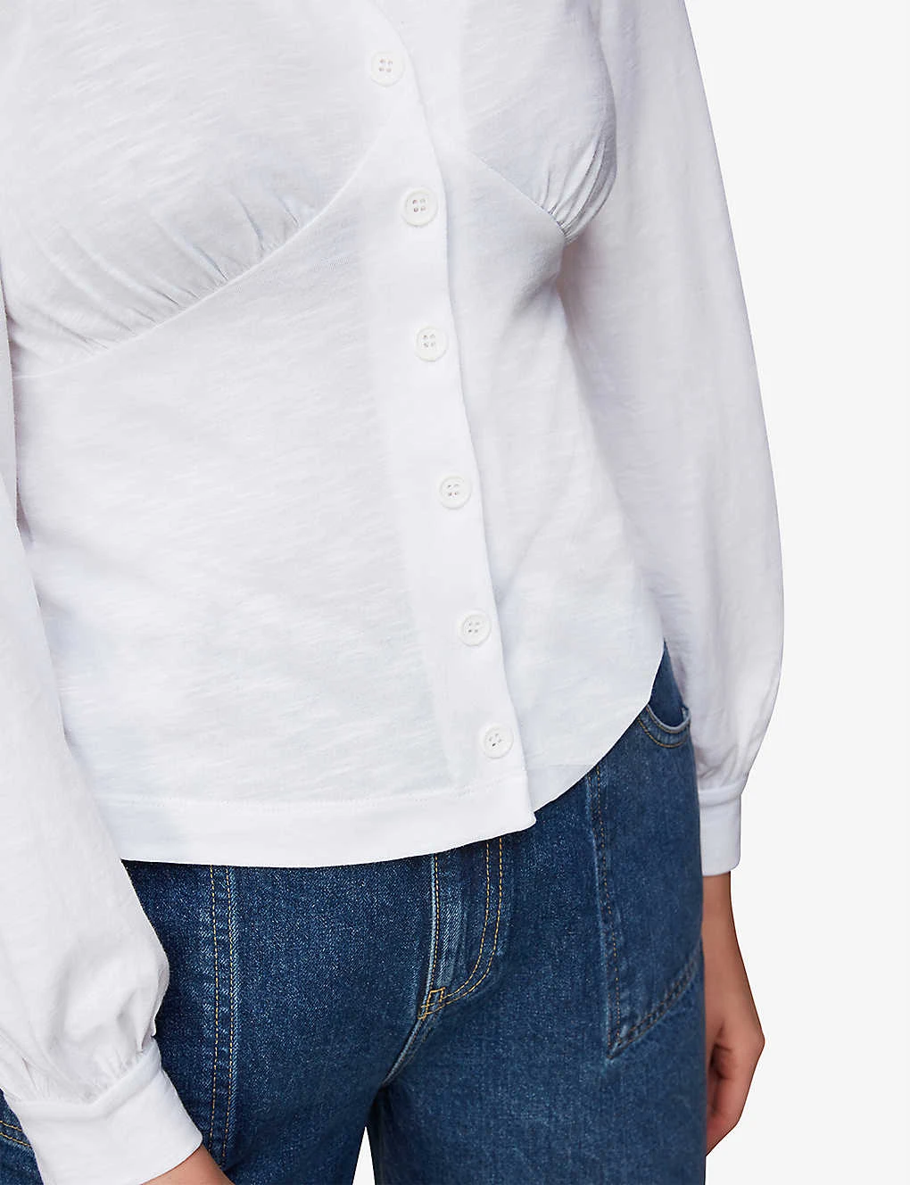 Whistles Amber V-neck Buttoned Cotton-blend Top 5 Whistles Amber V-neck Buttoned Cotton-blend Top - Image 5