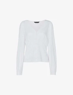 Whistles Amber V-neck Buttoned Cotton-blend Top