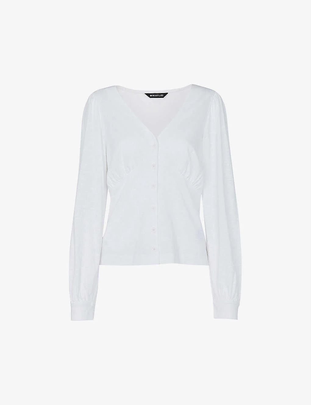 Whistles Amber V-neck Buttoned Cotton-blend Top 1 Whistles Amber V-neck Buttoned Cotton-blend Top