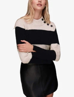 Whistles Button-neck Stripe Knitted Jumper -The Fashion Shop R04090705 BLACK ALT02