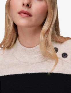 Whistles Button-neck Stripe Knitted Jumper -The Fashion Shop R04090705 BLACK ALT04