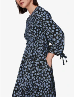 Whistles Dalmatian-print Shirred-bodice Woven Midi Dress -The Fashion Shop R04092074 MULTICOLOURED ALT02