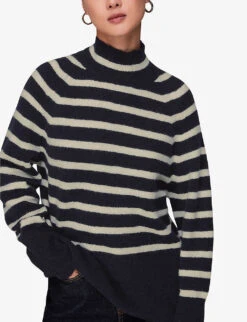 Whistles Stripe Funnel-neck Knitted Jumper 7 Whistles Stripe Funnel-neck Knitted Jumper -The Fashion Shop R04095549 BLUE ALT02