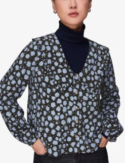 Whistles Dalmatian-print Wide-collar Woven Shirt 7 Whistles Dalmatian-print Wide-collar Woven Shirt -The Fashion Shop R04097000 BLACK ALT02
