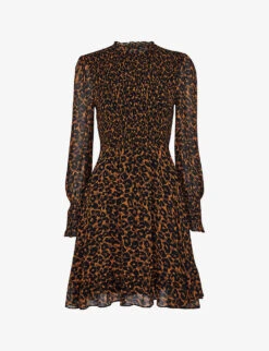Whistles Leopard-print Shirred Woven Dress