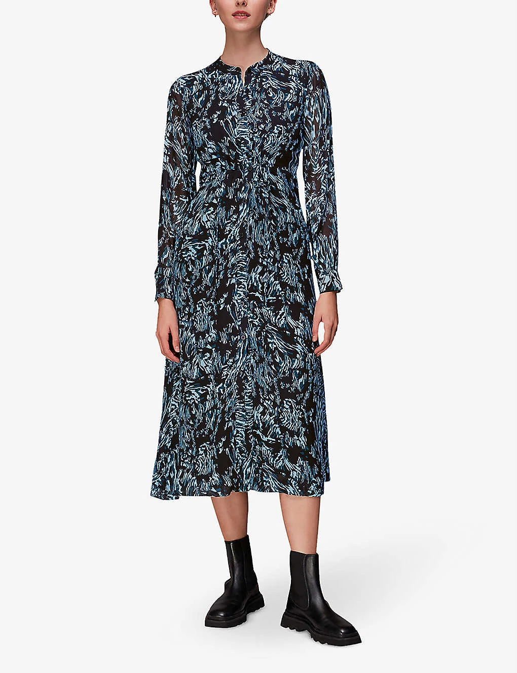 Whistles Button-fastened Tiger-print Woven Midi Dress 2 Whistles Button-fastened Tiger-print Woven Midi Dress - Image 2