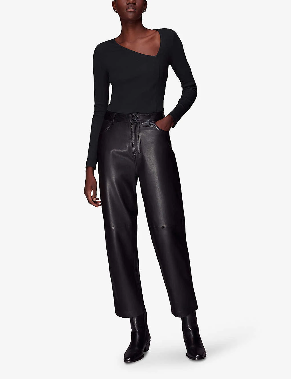 Whistles Asymmetric-neckline Slim-fit Stretch-cotton Top 2 Whistles Asymmetric-neckline Slim-fit Stretch-cotton Top - Image 2