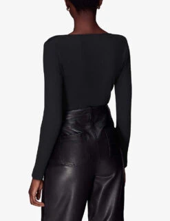 Whistles Asymmetric-neckline Slim-fit Stretch-cotton Top 8 Whistles Asymmetric-neckline Slim-fit Stretch-cotton Top -The Fashion Shop R04103135 BLACK ALT03