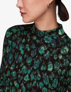 Whistles Floral-print Funnel-neck Cotton-blend Jumper -The Fashion Shop R04103966 BLACK ALT04