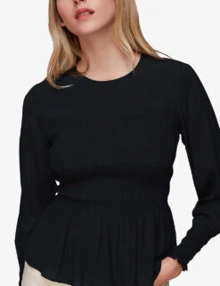 Whistles Rosanna Shirred Peplum Woven Top 7 Whistles Rosanna Shirred Peplum Woven Top -The Fashion Shop R04104471 BLACK ALT02