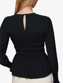 Whistles Rosanna Shirred Peplum Woven Top 8 Whistles Rosanna Shirred Peplum Woven Top -The Fashion Shop R04104471 BLACK ALT03