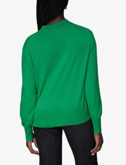 Whistles Mae Mock-neck Cotton-blend Jumper -The Fashion Shop R04105476 GREEN ALT03