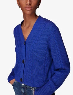 Whistles Cropped Cable-knit Cotton Cardigan 7 Whistles Cropped Cable-knit Cotton Cardigan -The Fashion Shop R04106974 BLUE ALT02