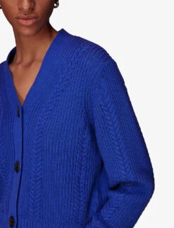 Whistles Cropped Cable-knit Cotton Cardigan 9 Whistles Cropped Cable-knit Cotton Cardigan -The Fashion Shop R04106974 BLUE ALT04