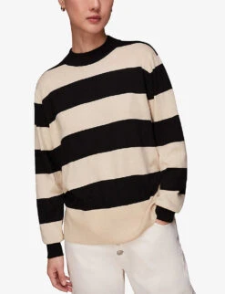 Whistles Striped Mock-neck Cotton-blend Jumper 7 Whistles Striped Mock-neck Cotton-blend Jumper -The Fashion Shop R04106975 BLACK ALT02