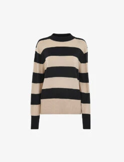 Whistles Striped Mock-neck Cotton-blend Jumper
