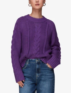 Whistles Chunky Cable-knit Cotton Jumper -The Fashion Shop R04106976 PURPLE ALT02