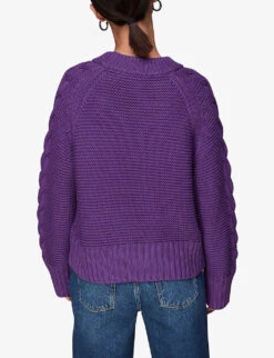 Whistles Chunky Cable-knit Cotton Jumper -The Fashion Shop R04106976 PURPLE ALT03