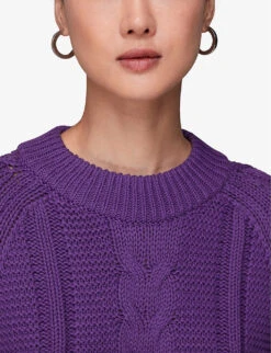 Whistles Chunky Cable-knit Cotton Jumper -The Fashion Shop R04106976 PURPLE ALT04