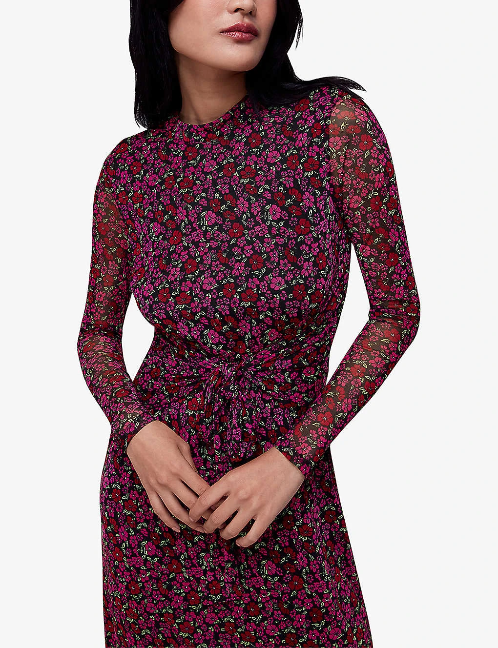 Whistles Floral-print Knotted Stretch-recycled Polyester Midi Dress 4 Whistles Floral-print Knotted Stretch-recycled Polyester Midi Dress - Image 4