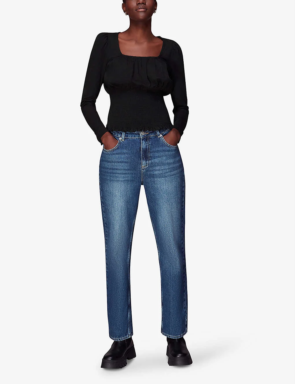 Whistles Shirred Square-neck Cotton Top 2 Whistles Shirred Square-neck Cotton Top - Image 2