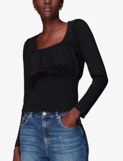 Whistles Shirred Square-neck Cotton Top 7 Whistles Shirred Square-neck Cotton Top -The Fashion Shop R04107257 BLACK ALT02