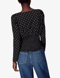 Whistles Polka-dot Square-neck Cotton Top -The Fashion Shop R04107258 BLACK ALT03